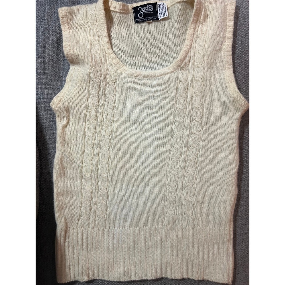 VTG‎ wool angora ivory cable vest cottagecore old money MED preppy retro